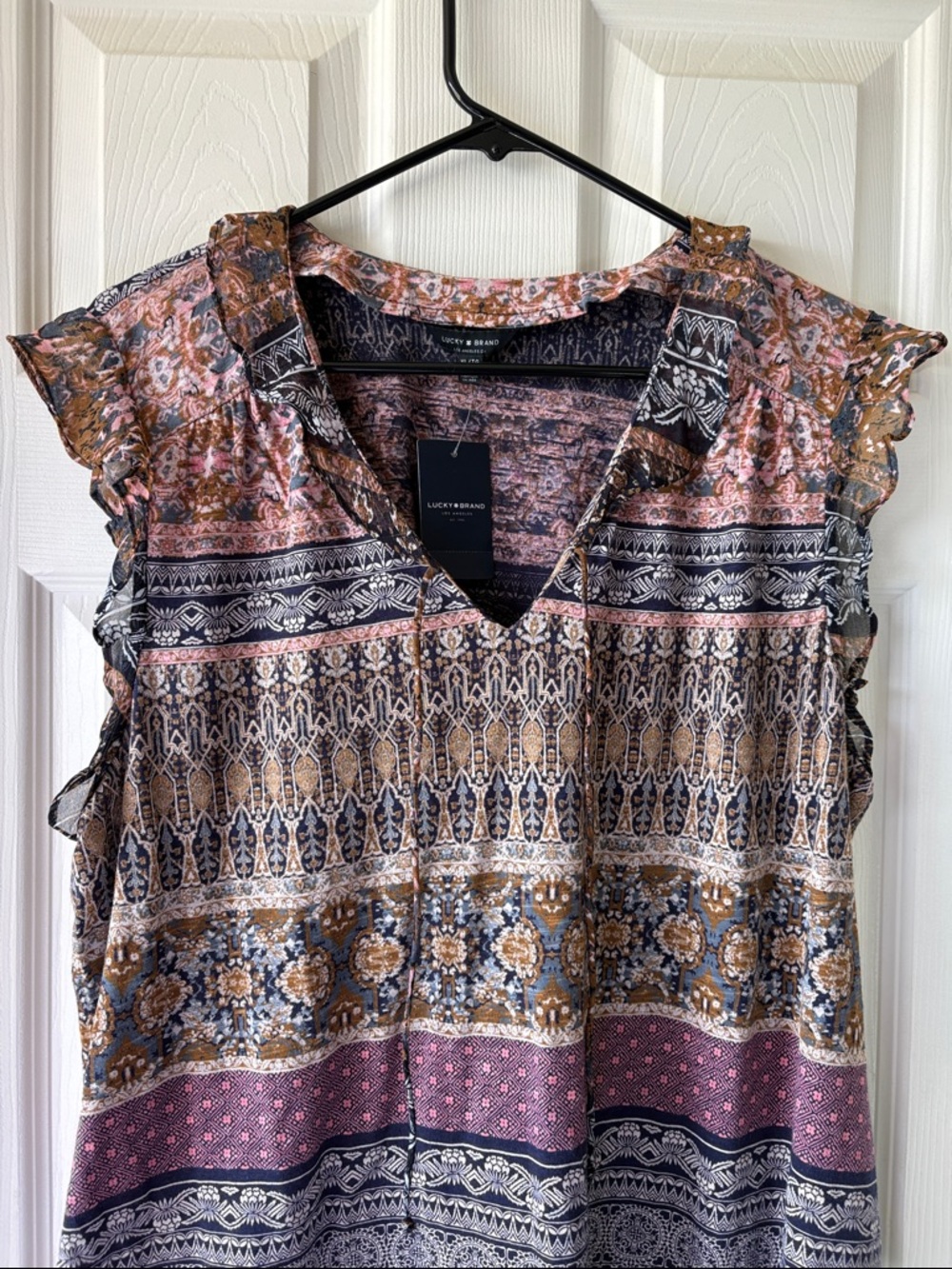 Lucky Brand Multicolor Printed Ruffle Sleeve V-Neck Blouse - Picture 2 of 6